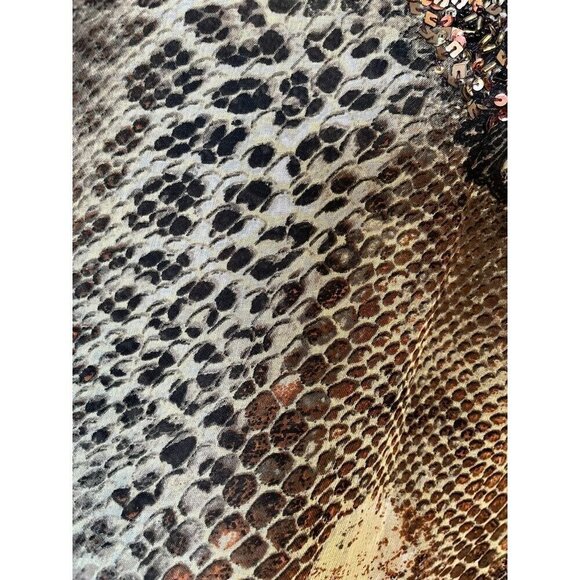 Chicos Top XL Brown Animal Print Tunic Sequin Neutral Twee Western 80s Safari - Picture 6 of 12